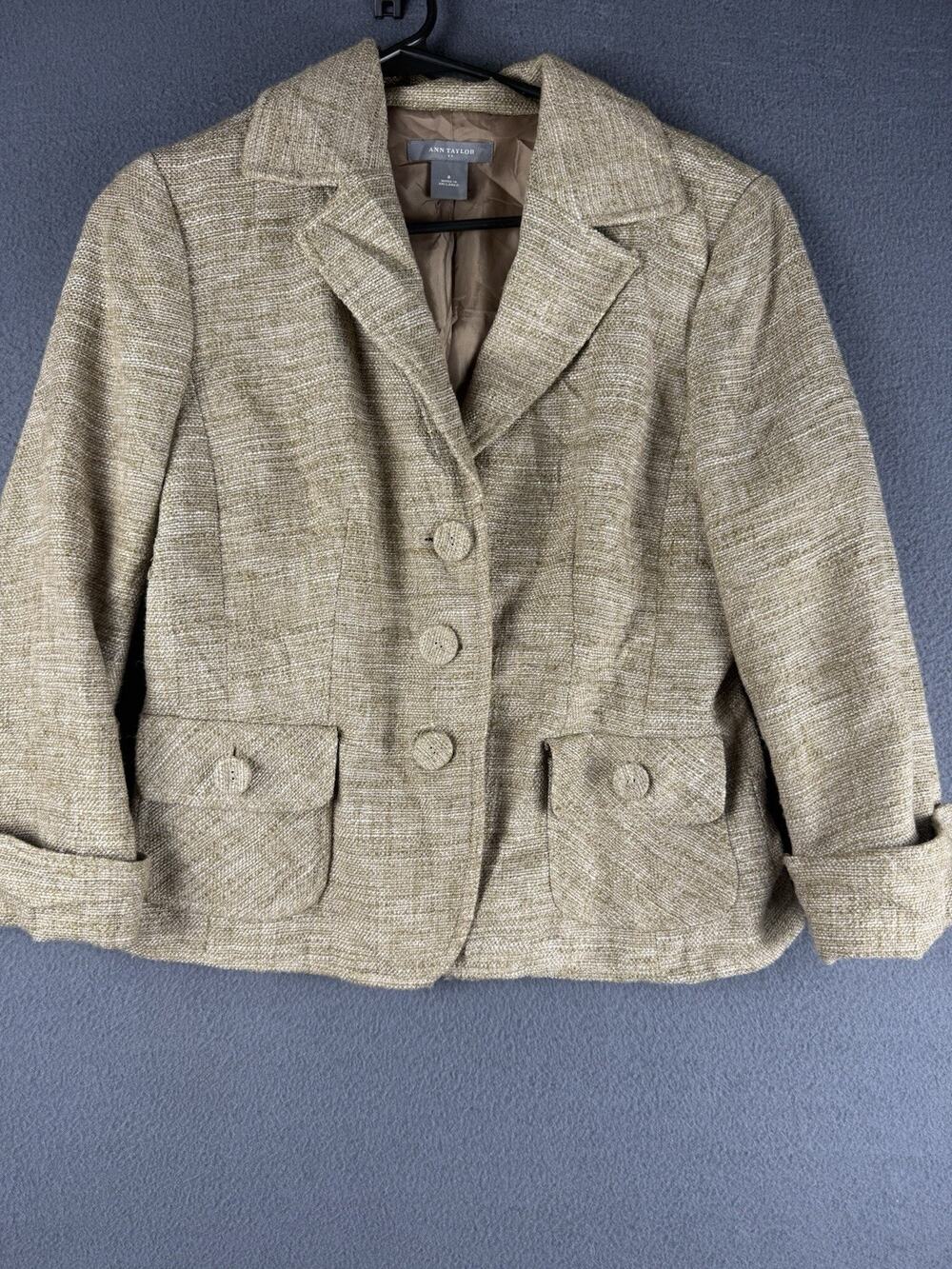 Ann Taylor Tweed Cropped Wool Blazer Size 8 Textured Boucle Office Preppy